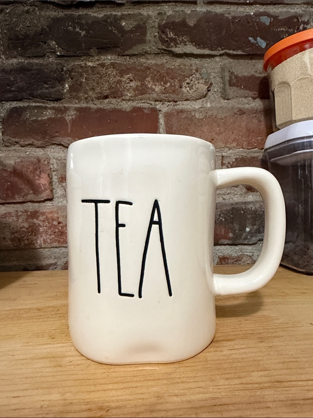 Rae Dunn Cream Ceramic Mug with TEA in Black